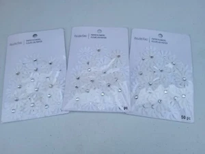 Lot of 3 - 50pc PAPER FLOWER PACKS White Pearl Crystal, Scrapbooking Decorations - Picture 1 of 3