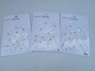 Lot of 3 - 50pc PAPER FLOWER PACKS White Pearl Crystal, Scrapbooking Decorations - Image 1 of 3