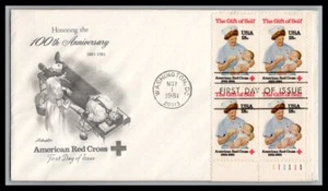 US FDC # 1910 18c American Red Cross Artmaster Plate Block sealed 1981, 9p2167 - Picture 1 of 1