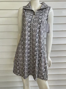 Lulu-B Ladies Black Multi Chevron Print Sleeveless Zip Collar Swing Dress - Picture 1 of 2