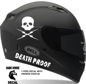 Death Proof decal set. Motorcycle helmet decals, Honda Yamaha Suzuki Harley RZR - Picture 1 of 5