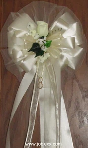 6 IVORY ROSE Satin Edge Ribbons Pew Bows for Weddings - Picture 1 of 4