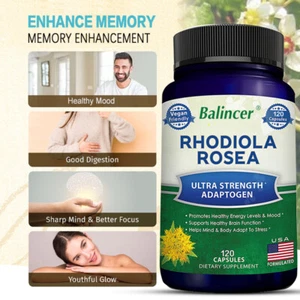 Rhodiola Rosea 120 Capsule 1000mg Riduce Stress Migliora Concentrazione e Memoria - Foto 1 di 12