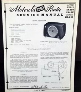 Motorola Radio Manual de Servicio Modelo 5X21U Chasis HS-259 6 Páginas - Imagen 1 de 2