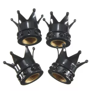 4pcs Black Crown Car Tire Air Valve Stem Screw Caps Cover Wheel Rims Accessories - Picture 1 of 12