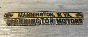 Vintage Ford dealership placard Mannington motors West Virginia 9.5" x 1.75" - Imagen 1 de 6