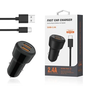 Reiko Typec Portable Car Charger With Built In 3 Ft Cable In Black - Picture 1 of 5