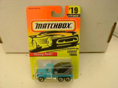 1996 MATCHBOX SUPERFAST #19 BLUE PETERBILT CEMENT TRUCK BLACK BARREL NEW ON CARD - Image 1 of 2