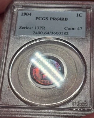 1904 1C PCGS PR64RB Proof Indian Head Cent Monster Rainbow Toned Electric Colors - Image 1 of 4