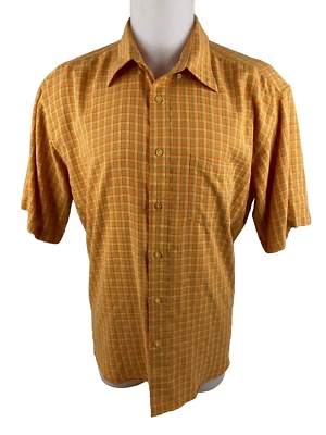Bugatchi Uomo Men XL Short Sleeve Shirt Orange Blue Plaid Casual - Image 1 of 4