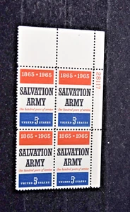 US 1965 5c SALVATION ARMY S 1267 PLATE BLOCK w # MNH - Picture 1 of 3