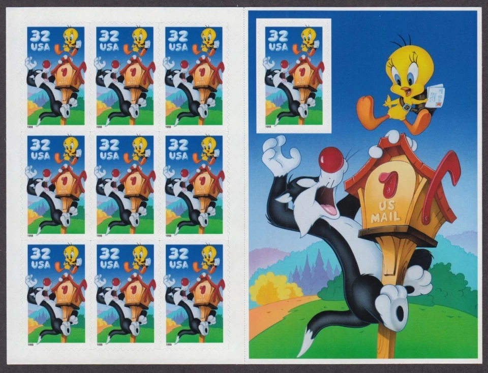 1998 Sylvester & Tweety Sc 3204 32c MNH Pane of 10 Looney Tunes Cartoons - Image 1 of 1