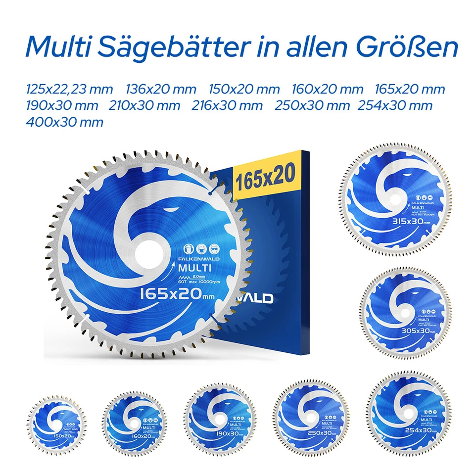 FALKENWALD ® Multi Kreissägeblatt Sägeblatt für Holz Metall Alu - Ø 85 - 315 mm - Bild 1 von 4