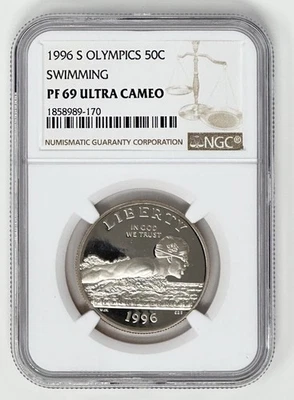 1996 S Olympics Swimming Half Dollar 50C NGC PF 69 Ultra Cameo - Image 1 of 2