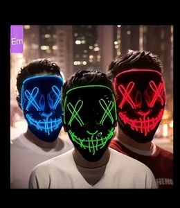 Maschera LED Halloween Ghostly Glow feste plastica festa celebrazioni confezione da 2 - Foto 1 di 9