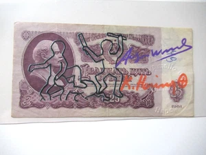 A. WARHOL/K. HARING: ORIGINAL 25 RUBEL BEARBEITET+ 2x SIGNIERT, VOM 11.02.1987 - Bild 1 von 5