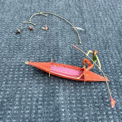 Sarena Mann Paper Mache Art Mobile Dancing Flying Fairy Lady Rowing Boat W Birds - Image 1 of 4