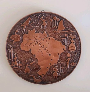 Vintage Copper Craft Souvenir Coin lik Wall Art BRASIL BRAZIL SOUTH AMERICIA MAP - Picture 1 of 13
