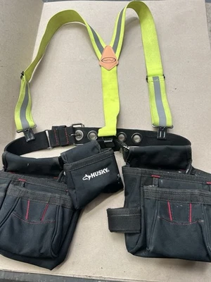 Husky 2 Bag Heavy Duty Work Tool Belt & Melo Tough Suspenders Electrician - Image 1 of 4