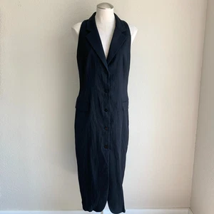 Zara ärmelloses Leinen Hemdblusenkleid Gr. XXL schwarz Midi Knopfleiste gekerbter Kragen - Bild 1 von 8