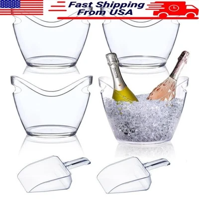 Juego de cubos de hielo de vino de acrílico transparente de 4 L con cucharadas enfriador de fiesta cubo champán/cerveza Foto 1 de 4