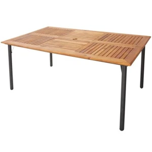 Outdoors Patio 6 People Acacia Wood Dining Table With Umbrella Hole & Metal Legs - Picture 1 of 11