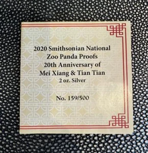 2020 Panda 2 OZ Silver Proof Smithsonian Zoo 20th Anniversary Mei Xiang Tian COA - Picture 1 of 3