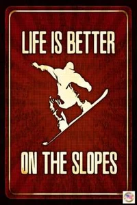 ¡LA VIDA ES MEJOR! SIGNO DE METAL 8"X12" SNOWBOARD EN LAS PISTAS ESQUIADOR ESQUÍ ALBERGUE DECORACIÓN - Imagen 1 de 1