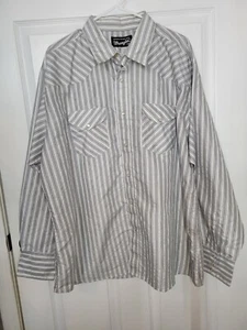 Men’s Wrangler Authentic Western Size XXL Pearl Snap Striped Shirt White/Gray - Picture 1 of 9