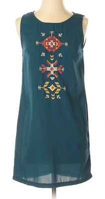 Vestido Ya LA bordado azul linha A bainha lápis algodão sem mangas tamanho P - Imagem 1 de 3