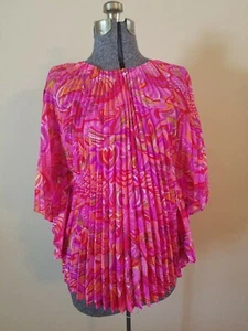 Poncho de caftán plisado, teñido de seda shibori, talla única, Castillo Verde, vintage - Imagen 1 de 11