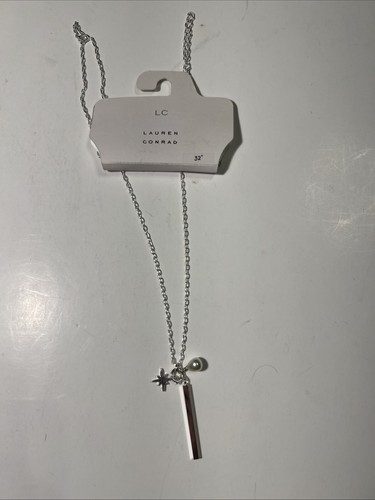 VETEMENTS Collana con ciondolo barra 32" catena strass trasparenti tono oro Lauren Conrad