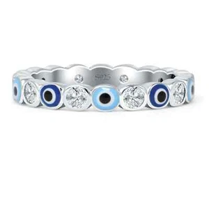 Evil Eye runder Zirkonia Ring minimalistisch 925 Sterling Silber 3 mm - Bild 1 von 8