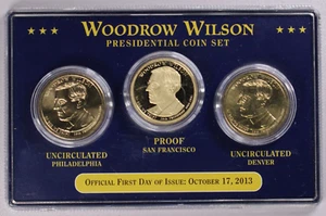 2013 $1 Woodrow Wilson Presidential Dollar 3-Coin Set First Day of Issue - Picture 1 of 8