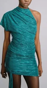 SABINA MUSAYEV Galactica Teal Green Foil Pleated Top Small NEW With Tags - Picture 1 of 3