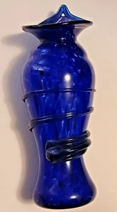 UNIQUE Hand-Blown Cobalt Blue Glass Wall Vase 10.5" Signed Ana Willow Obermayr - Picture 1 of 5