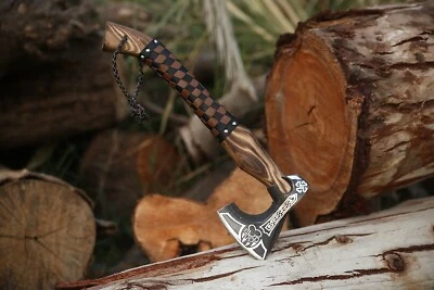 Hacha vikinga de acero inoxidable forjada hecha a mano, hacha con funda de cuero Foto 1 de 4