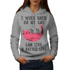 Wellcoda Work Hard For My Cat Womens Hoodie, Funny Casual Hooded Sweatshirt