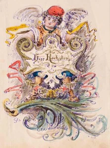 Emblem Ornament Studentenverbindung NORA Berlin signiert G. Rockstrohen Aquarell - Bild 1 von 2