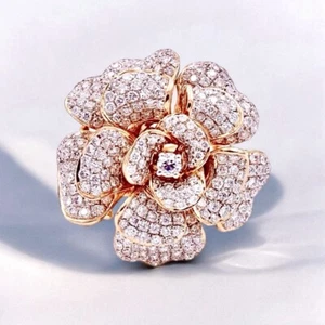 4.05ct Pave Diamond Flower Cocktail Ring 18k Rose Gold - Picture 1 of 7