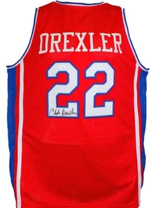 Clyde Drexler Autographed Red College Style Jersey- JSA Witnessed *Black - Picture 1 of 10