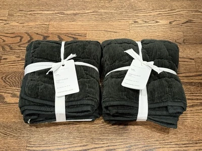 NUEVO Pottery Barn Acogedora Nube Artesanal Acolchada KING Shams Cazador Verde JUEGO DE 2 Foto 1 de 4