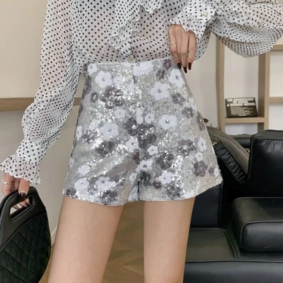 Pantalones Cortos Para Mujer Lentejuelas Bling Florales Calce Ajustado Verano Primavera Damas Talla Foto 1 de 4