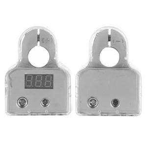 Car 2pcs Car Battery Terminal Connectors &Voltmeter Real Time Monitoring 0/4/8 - Picture 1 of 15