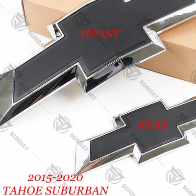 For 2021-2025 Suburban Tahoe Front & Rear Chrome Black Bowtie Emblems Kit - Изображение 1 из 3
