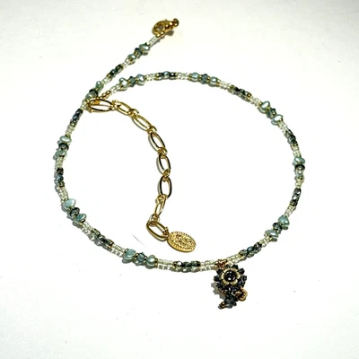 Collar Colgante Artesanal Michal Golán Cristal Cuentas Azules Tono Dorado 18" Foto 1 de 4