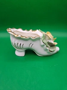 Hand-made Decorative Ceramic Shoe Microgreens Planter w/ Flower - Picture 1 of 7