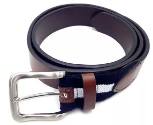 $85 Club Room Men Brown Faux Leather Casual Buckle Stretch Canvas Belt Size 32 - Picture 1 of 1