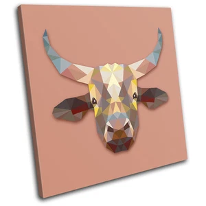 Geometric Abstract Cow Animals SINGLE Leinwand Wand Kunst Bild drucken - Bild 1 von 1