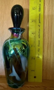 Perfume Bottle With Stopper Iridescent Hand Blown Hanging Hearts 5.5" Glass Act - Picture 1 of 6